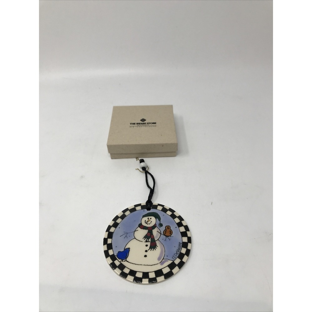 Nancy DeYoung Hand Painted Snowman Ornament H&R Johnson England Pottery 1994